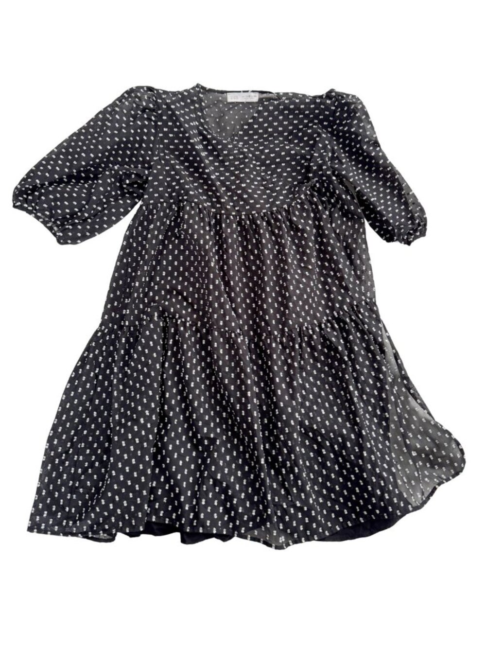 Zara Kids Black & White Swiss Dot Tiered Babydoll Dress Sz 11/12